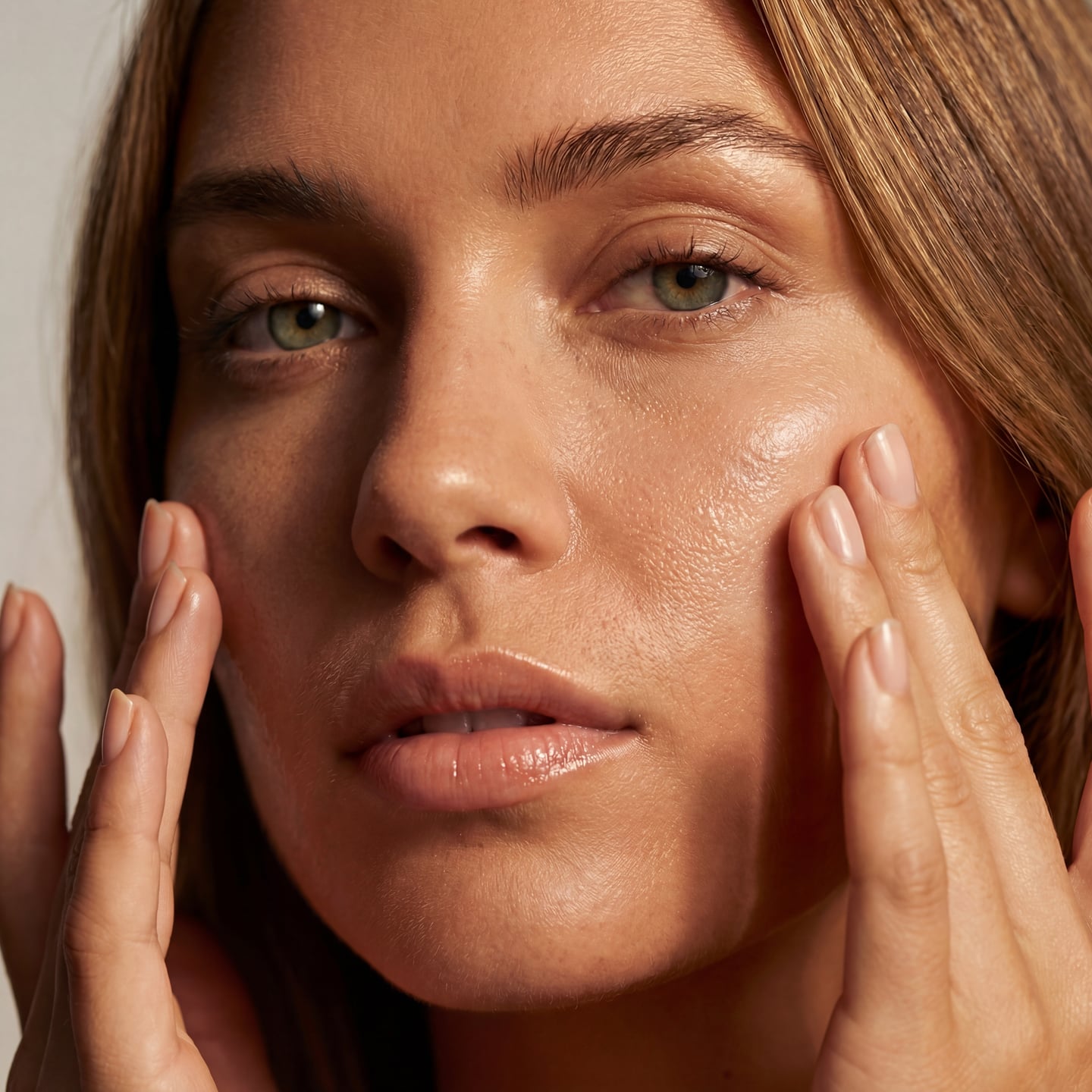 Donna con pelle luminosa dopo trattamento viso