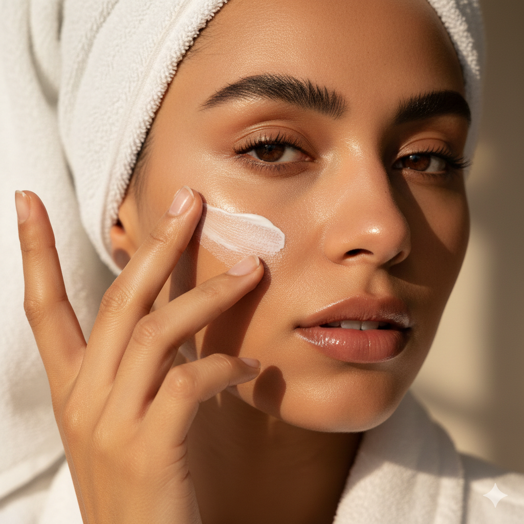 Donna che applica crema viso Nymphai